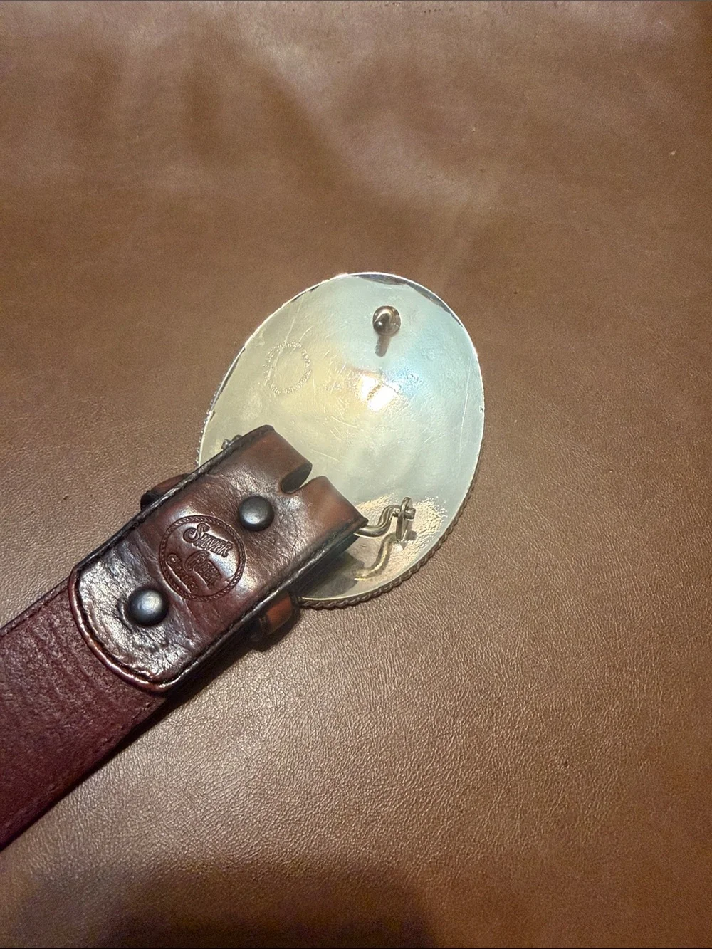Montana Silversmiths Brown Leather Belt with Gold Texas State Buckle